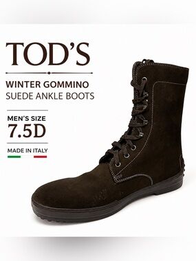 TOD’S Winter Gommino Brown Suede Ankle Boots – Men’s Size 7.5D – Made in Italy